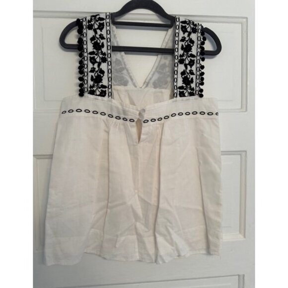 J. Crew. Black and White Embroidered Pom Pom Tank. Size 6. - Picture 4 of 5